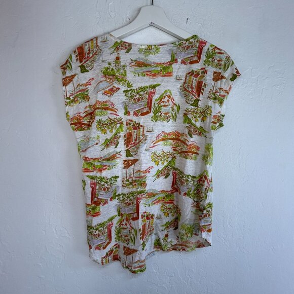 Cynthia Rowley Womens Linen Tropical Print Short Sleeve T-Shirt Medium Summer - Picture 2 of 7